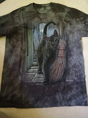 The Mountain Black Cat Witch Broom Short Sleeve Tee - Black/Grey